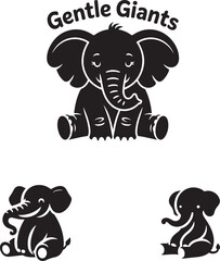 Baby Elephant Silhouette in Seated Position vector illustration