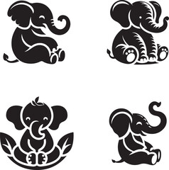 Cute Baby Elephant Walking in Side View vector illustration
