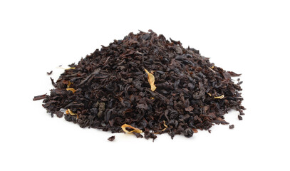 Pile of black tea isolated on white.