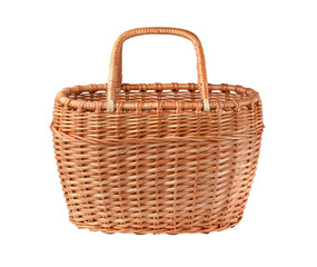 Wooden handmade basket isolated on white.