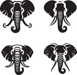 Elephant with Calf in Side View Silhouette vector illustration