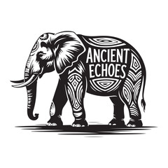 African Elephant with Curved Tusks Silhouette vector illustration