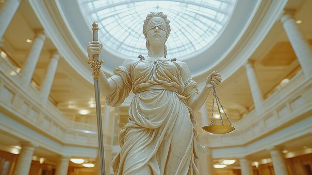 Classical statue of Lady Justice in grand hall