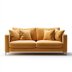 Two-Seat Mustard Sofa with Pillows on White