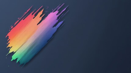 Colorful brush stroke on a blue background. The brush stroke is made up of many different colors, including red, yellow, green, and blue