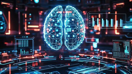 In a futuristic world where brain technology integrates with cyberspace, a thoughtful scientist reflects on the impact of AI on society and the future direction of humanity in this new era - Powered by Adobe