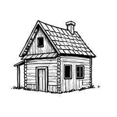 Cozy Cabin Sketch: A detailed sketch of a charming wooden cabin, evoking a sense of rustic tranquility. Depicting a welcoming retreat in a natural setting.