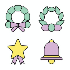 Obraz premium Set of four festive holiday icons with bows and ribbons