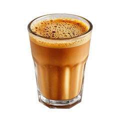 Delicious glass of freshly brewed indian masala chai tea isolated on white background