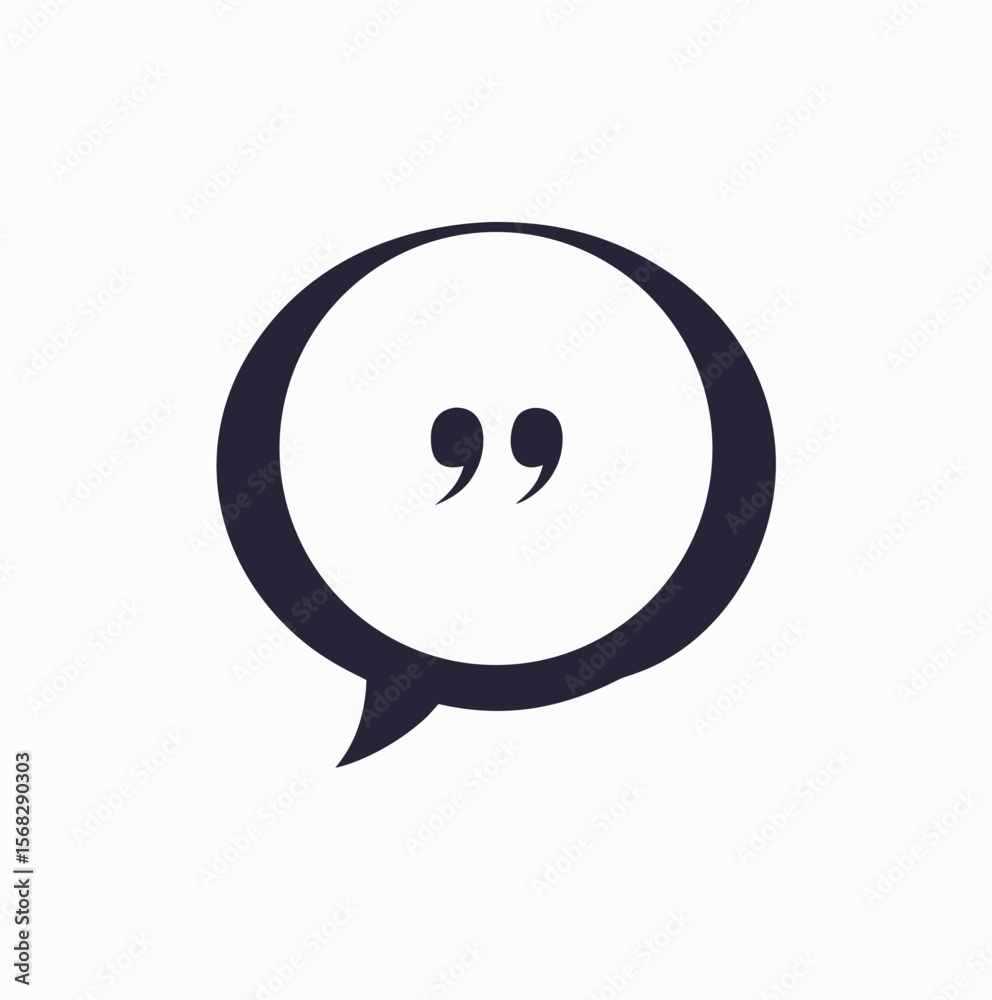 Fototapete simple dark blue speech bubble icon with quotation marks inside representing dialogue communication 