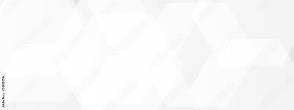 Wall mural abstract seamless background with overlapping translucent white hexagons on a light gray to white gr
