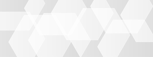 Fototapeta premium Abstract seamless background with overlapping translucent white hexagons on a light gray to white gradient backdrop. Clean, minimal, and geometric Ideal for use in tech, corporate, or medical design