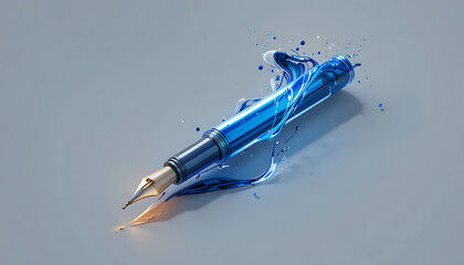 Abstract Blue Ink Fountain Pen Illustration Creative Writing Concept