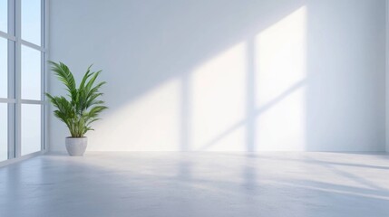 Obraz premium Living room Open Space Minimalist living room with white walls, concrete floors, and large windows, open space and industrial chic