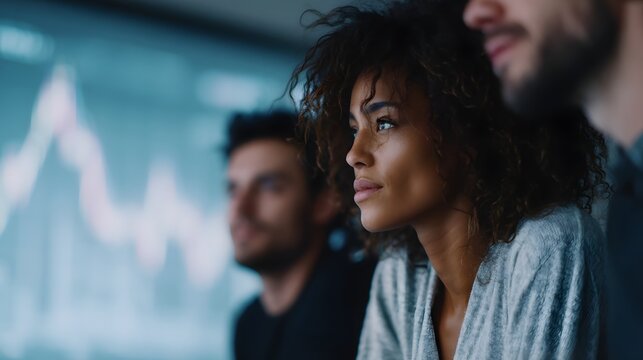 University students analyzing graphs on a projector in a lecture room