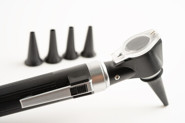 Otoscope for audiologist or ENT doctor use otoscope checking ear and treate hearing loss problem.