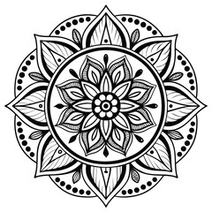 Intricate Black and White Mandala Design Floral Pattern for Art, Coloring, and Meditation