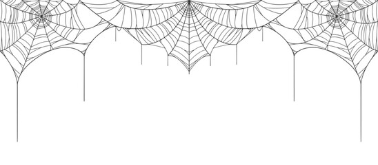 Halloween Cobweb frame border, spider web Vector Isolated on Transparent Background. Vector eps