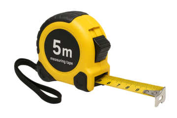 Yellow black 5 meter measuring tape isolated on transparent background