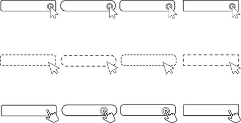 Click the button with the arrow pointer. Blank click here button vector set on white background