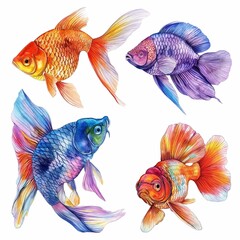 Watercolor fish on white background, hand drawn watercolor clip art.