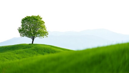 Obraz premium Verdant Rolling Hills With A Solitary Green Tree grass nature