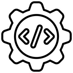 Dev Gear Outline Icon Vector Design - Gear with code symbol in center, representing software engineering or development configuration
