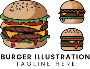 Delicious Burger Illustrations for Menus  Branding