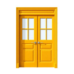 Obraz premium Yellow wooden door isolated on transparent background