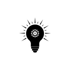 Business icon of a black light bulb with a gear inside silhouette of a light bulb idea purpose business illustration on transparent background.