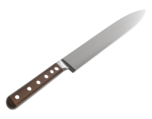 A detailed illustration of a chef's knife on a transparent background.