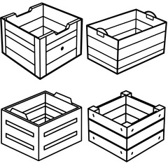 Empty Farm Crate Cartoon Coloring Book Page - Rustic Storage Box Line Art for Kids and Adults