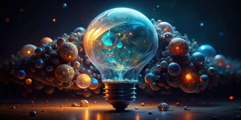 Surreal Blue Bubble Light Bulb - Fantasy Photography, Abstract Art, Ethereal Lighting, Magical Illumination
