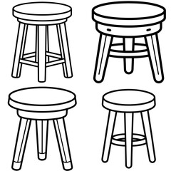 Wooden Stool Coloring Page – Black and White Line Art Furniture Illustration