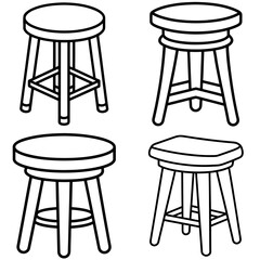 Wooden Stool Coloring Page – Black and White Line Art Furniture Illustration