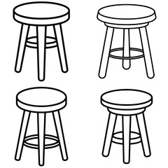 Wooden Stool Coloring Page – Black and White Line Art Furniture Illustration