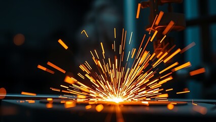 Abstract close-up of glowing sparks in metalworking, highlighting industrial energy and craftsmanship.