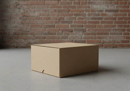 Kraft Cardboard Box Mockup against Brick Wall - Industrial & Rustic Packaging for E-commerce & Storage