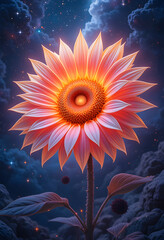 Cosmic Sunflower: A sunflower glows with celestial light against a background of swirling galaxies and nebulas, invoking a sense of wonder and connection to the cosmos.
