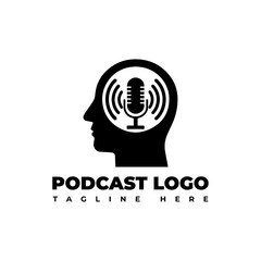 Podcast or Radio Logo design using Microphone and Headphone icon