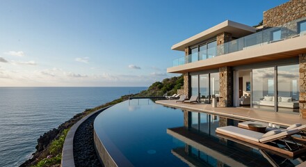 Fototapeta premium Cliffside Villa Infinity Pool Sunrise Ocean View