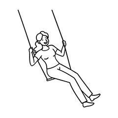 continuous one line drawing youga woman swinging
