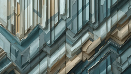 Obraz premium Geometric Abstraction of Urban Architecture: Abstract image showcasing an architectural section, it utilizes geometric shapes and muted tones to highlight structure.