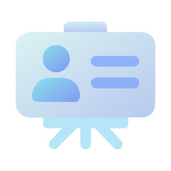 Vector art of a blue gradient icon of a presentation board with a person icon and data points, isolated on transparent background
