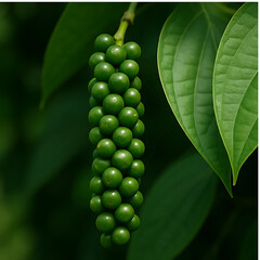 Fresh Green Peppercorns on Vine with Leaves in Sri Lanka
