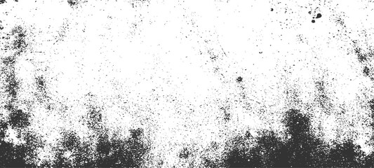 Grainy grunge photo filter background. Black particles, fibers and flecks wallpaper. Vintage rough dirt dotted overlay. Vector sandy gritty template.