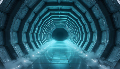Tunnel of Technological Ascent: An awe-inspiring tunnel of light, crafted with geometric precision, draws the eye with its futuristic ambiance and digital artistry.