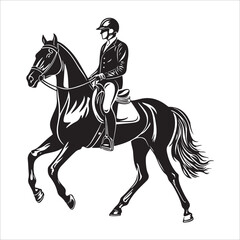 Horse Rider vector black silhouette print design 