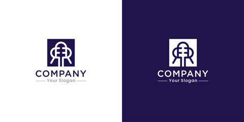 RR Podcast Letter Logo with Modern Minimalist Microphone Design
