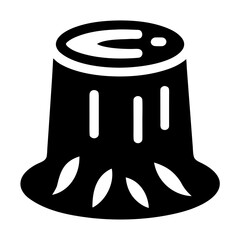 High contrast graphic depiction of a tree stump black and white vector icon on white background.